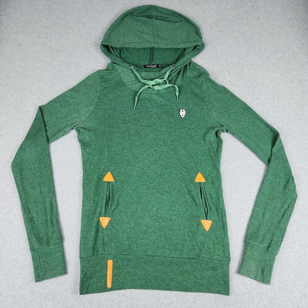 Da Moda by Periority Hoodie Womens Medium Green Stretchy Slim Fit Fox Patch Logo